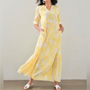 Chico’s Tiered Yellow and White Paisley Maxi Dress Size 3(16/18)‎